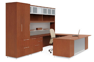0118 - Casegoods - Desk with Credenza Hutch - U-shaped desk