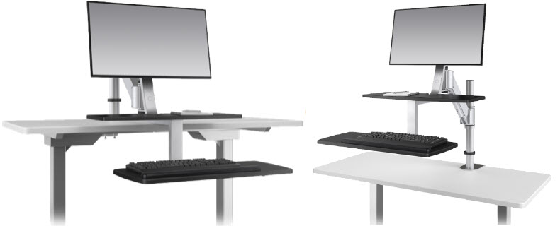 Sit Stand Work Surface Mounted Pneumatic Monitor/Keyboard Holder with movable work surface