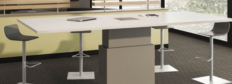 Sit Stand Collaborative Conference Table with Center Pedestal and Power/Data Module