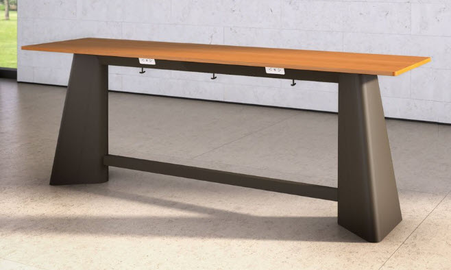 Standing Height Collaboration Table with convenient side power/data and bag hooks
